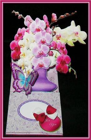 Orchids Vase Easel Card & Envelope by Rae Trees