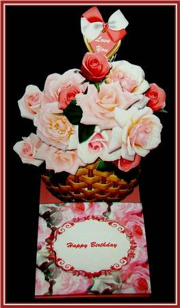 Pink Roses Basket Easel Card & Envelope by Rae Trees