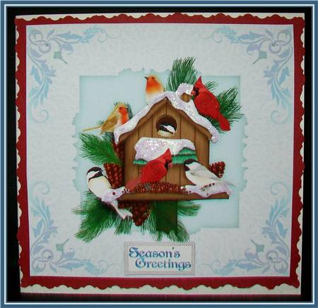 Christmas Holiday at the Cardinal Birds House by Rae Trees