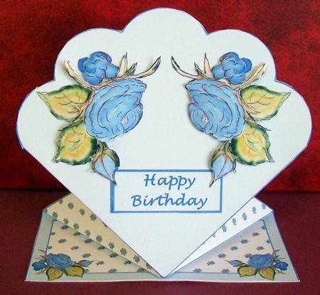 Blue Rose Fan-shaped Diamond Top Birthday Card by Rae Trees