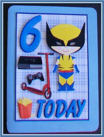Childrens 6th Birthday Decoupage Card Front by Rae Trees