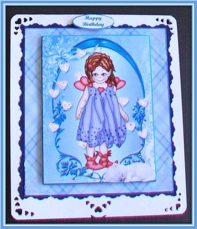 Blue Heart Fairy Happy Birthday Quick Card Topper by Rae Trees