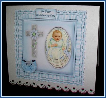 Ruffle Cushion Card Baby Boy Christening by Rae Trees