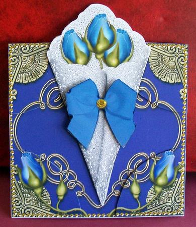 Vintage Blue Rose Bouquet Over the Edge Card with Stacker by Rae Trees