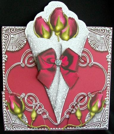 Metallic Red Silver Bouquet Over the Edge Card with Stacker by Rae Trees