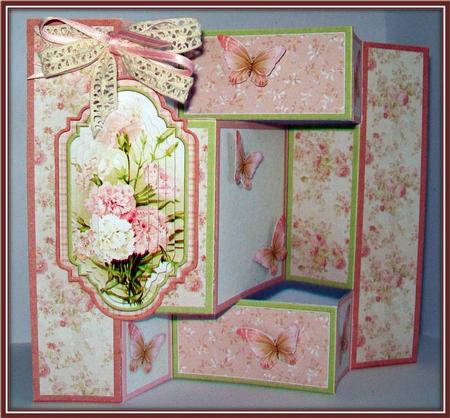 Peach Carnations Floral Tri Shutter Card Mini Kit by Rae Trees