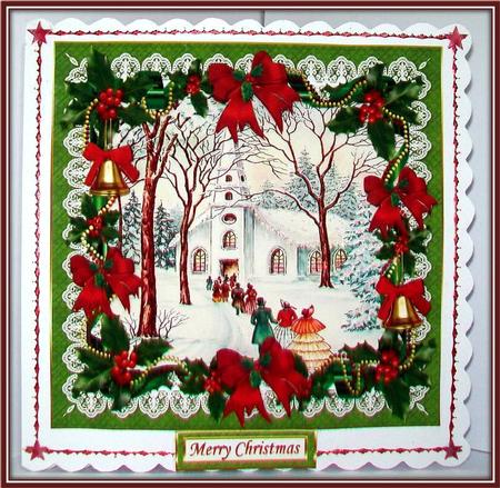 8x8 Vintage Christmas Walk to Church by Rae Trees