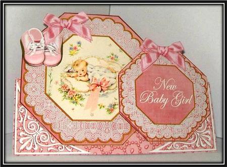 Pink New Baby Girl Double Octagon Card Kit by Rae Trees