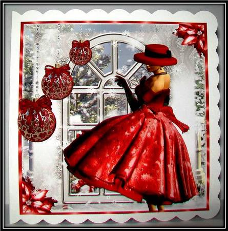 Grace by the Christmas Window in Red by Rae Trees