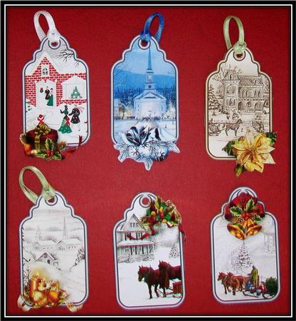 Vintage Christmas Tags Sheet with Decoupage by Rae Trees