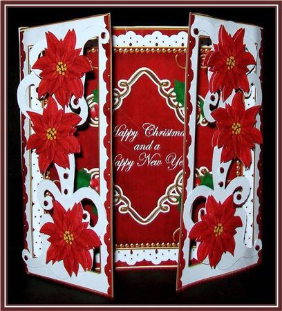 Red Poin Christmas & Year Fancy Swirl Gatefold Card & E Kit by Rae Trees