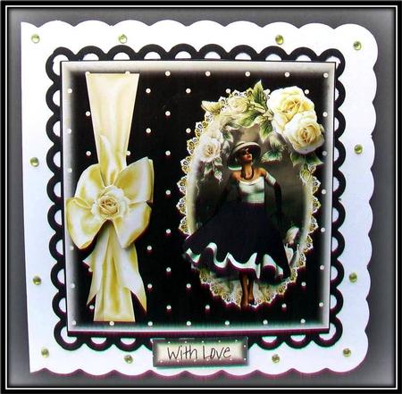 Cream Roses and Black and Cream Polka Dots Topper by Rae Trees