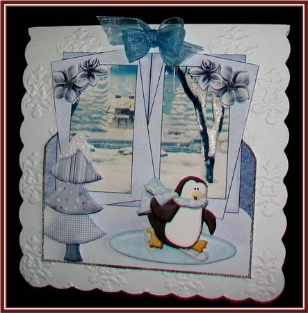 Penguin Having Skating Fun Over the Edge Card by Rae Trees