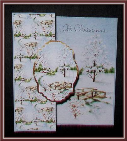 Across the Bridge at Christmas No Hole Fold Back Card by Rae Trees