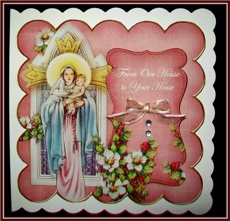 Pink Mother Mary Our House to Your House 8in Scallop Topper by Rae Trees