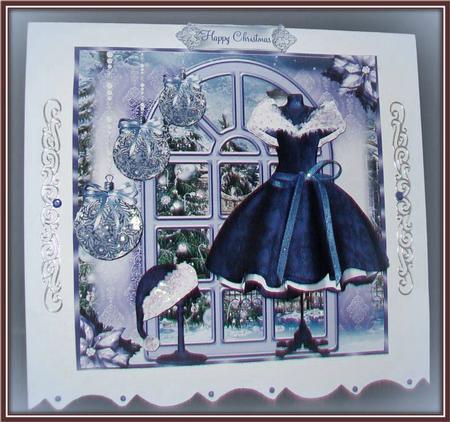 The Blue Christmas Dress Window Card Front Kit by Rae Trees