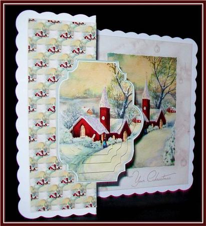 Church at Christmas No Hole Fold Back Card by Rae Trees