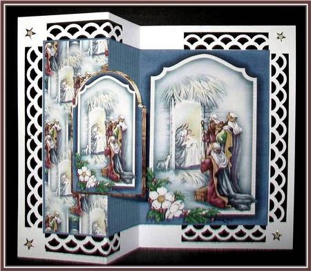 Three Kings at the Nativity No Hole Fold Back Card by Rae Trees
