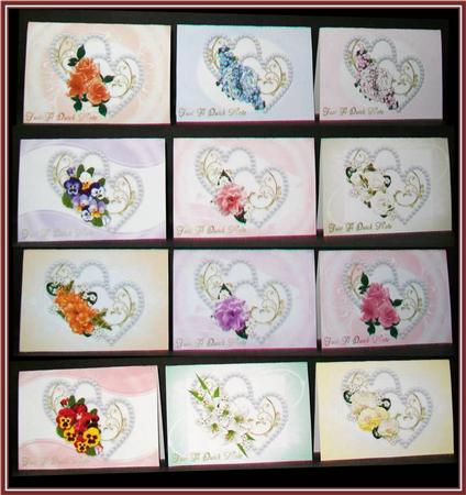 12 Diamond Hearts and Floral Notelets by Rae Trees