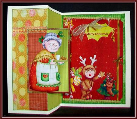 Mrs Clause with the Milk and Cookies Fold Back Card by Rae Trees