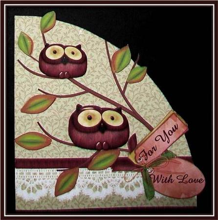 Owl Lang Syne, Shaped Cut and Fold Card with Decoupage by Rae Trees