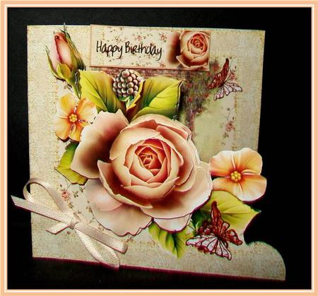 Peach Roses Over the Edge Card by Rae Trees