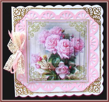 Vintage Pretty Pink Roses Pyramid Decoupage by Rae Trees