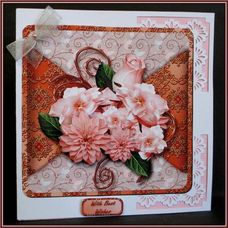Peach Posy Mock Wrap Card Front by Rae Trees