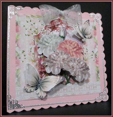 Pink Carnation Flutters Card Front Kit by Rae Trees