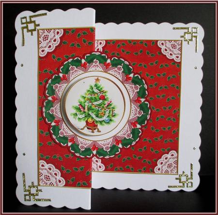 Elegant Tree Red Doily Faux Fold Back Card Mini Kit by Rae Trees