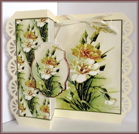 Carnation Fold Back Card with Toppers by Rae Trees