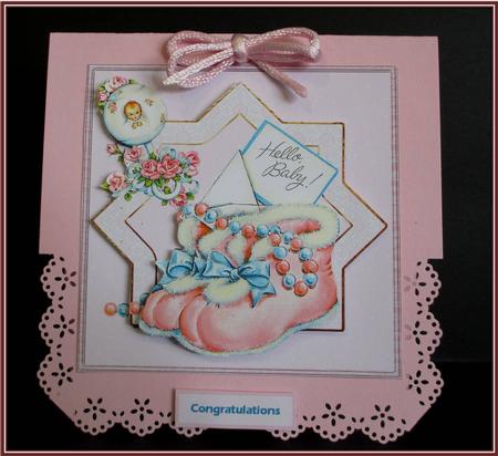 Baby Booties and Rattle Card with Decoupage by Rae Trees