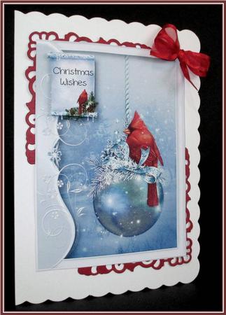 Red Cardinal Ice Blue Christmas by Rae Trees