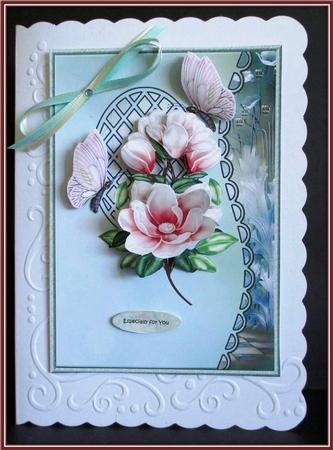 Scalloped S Edged Lattice Card Magnolia Blossoms by Rae Trees