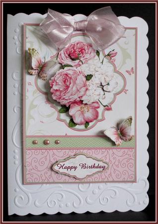 Pink Roses & Blossom Card Topper & Decoupage by Rae Trees