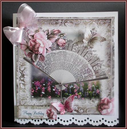 Mocha Fan and Pink Roses Topper by Rae Trees