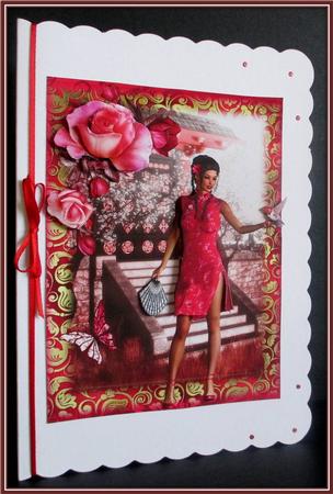 Oriental Lady in Fushia with Decoupage by Rae Trees