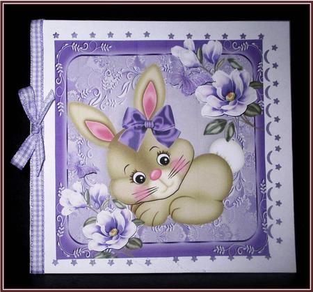 Cute Brown Bunny with Purple Bow 8x8 by Rae Trees