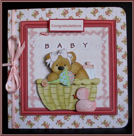 Baby Girl Bear Card with Decoupage by Rae Trees