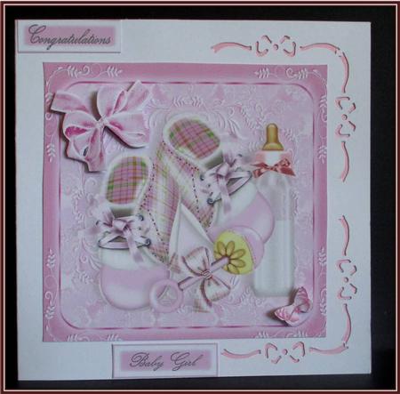 Baby Girl Boots,bottle & Rattle 8x8 by Rae Trees