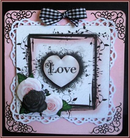 Pink and Black Roses and Heart by Rae Trees