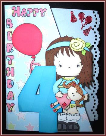 Girls 4th Birthday Card Front and Decoupage by Rae Trees
