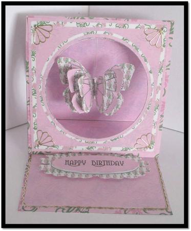 Hanging Easel Card - Butterflies and Pink Flowers by Rae Trees