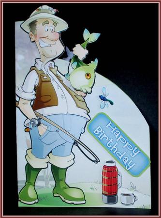 Fishing Dude Big Fish Shaped Card by Rae Trees