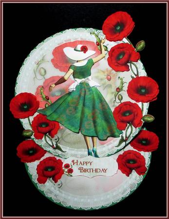 1950's Red Poppies Lady Round Easel Card Mini Kit by Rae Trees