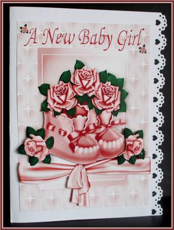 Pink Baby Girl Bootees with Roses by Rae Trees