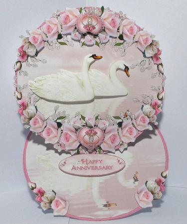 Romantic Rose Swans Round Easel Card Mini Kit by Rae Trees