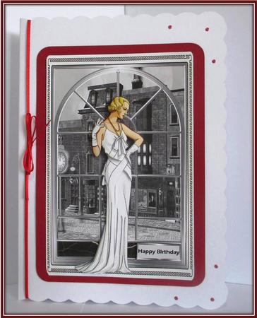 Lady Watching, Card Front with Decoupage by Rae Trees