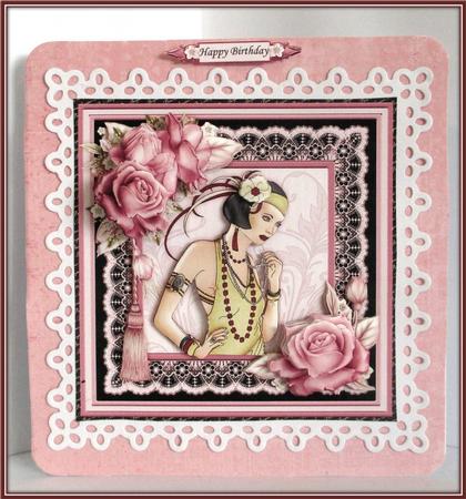 Art Deco Lady in Pink & Gold 8x8 Mini Kit & Decoupage by Rae Trees