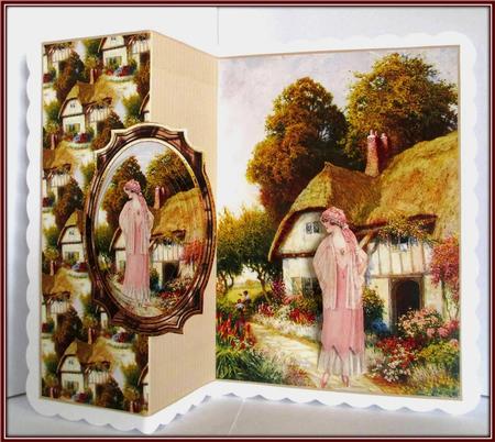 Vintage Lady in Her Garden No Hole Fold Back Card by Rae Trees